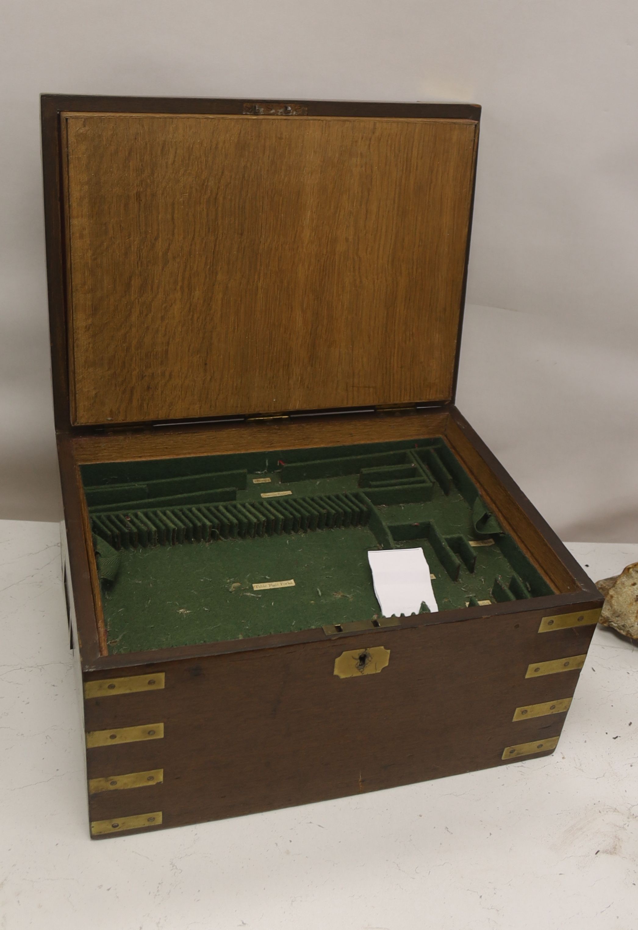 A brass bound military style canteen box - no contents 44cm